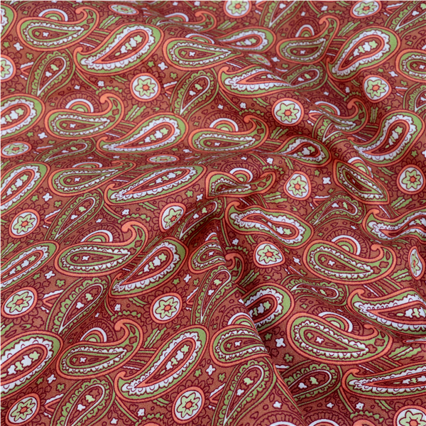 Bomullspoplin Paisley Roströd multi 0003