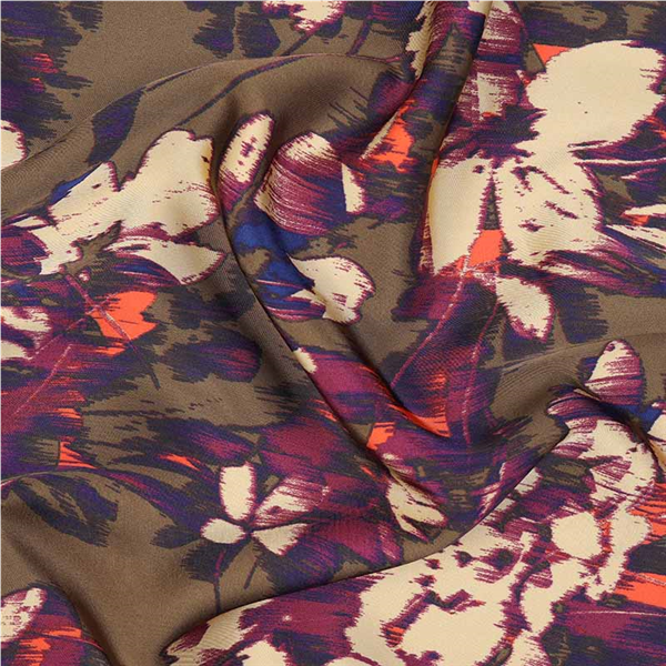 Satin Leslie Olivgrön/Lila/Blommor 24074-054 | Klädtyger | Festtyger | Ohlssons Tyger