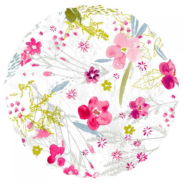 Rund Vaxduk Blommig Vit/multi