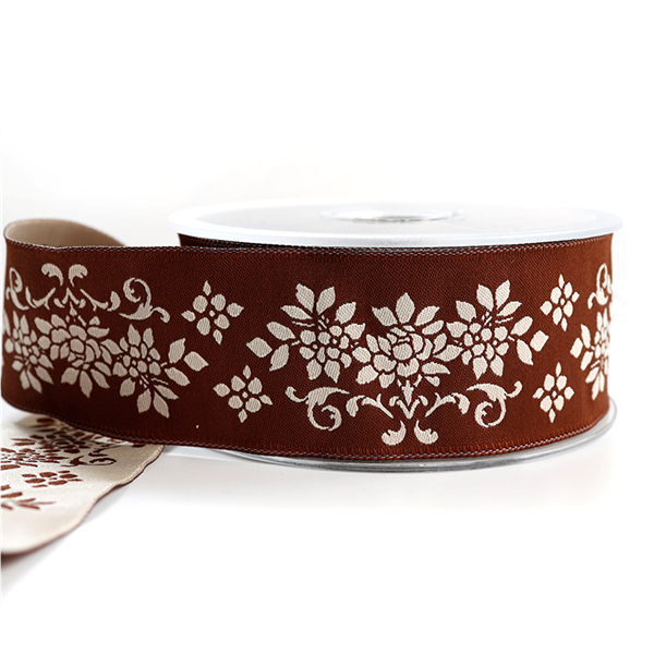 Jacquardband Blomma 40mm Brun/beige 43