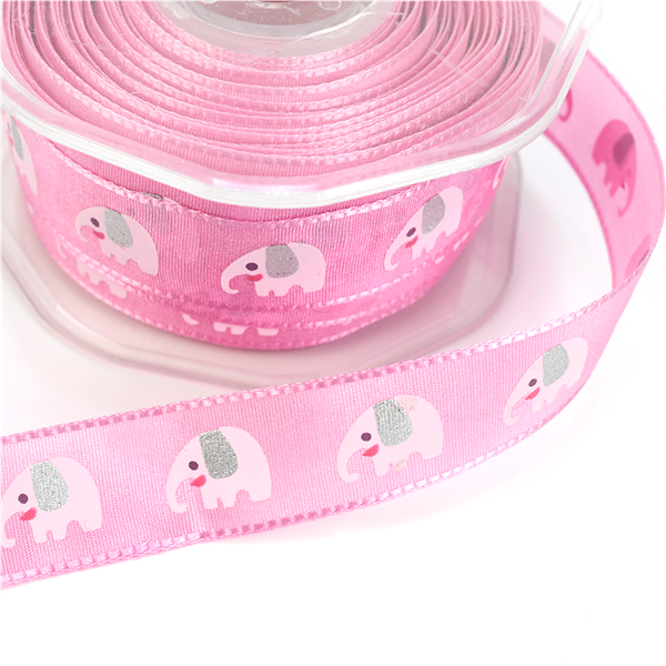 Taftband med Elefanter 16mm Rosa 2