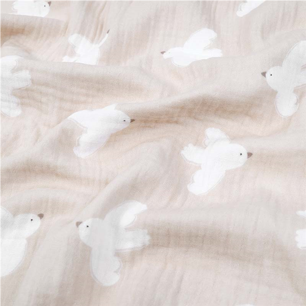 Muslin Fågel Beige/Vit 052 | Vävda Klädtyger | Bomullstyger | Ohlssons Tyger