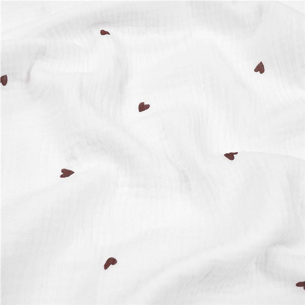 Muslin Hearts Vit/Brun 051 | Vävda Klädtyger | Bomullstyger | Ohlssons Tyger