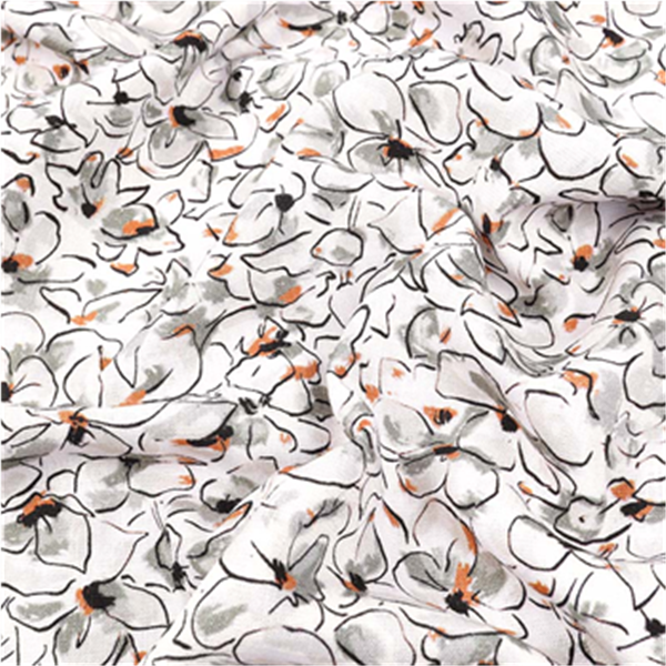 Stuv Linneviscose Flower 0,3m 52926 Linneviscose Flower  Offwhite/Beige/Orange 051 | Vävda Klädtyger | Linneviscose | Ohlssons Tyger