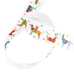 Dekorationsband Julhundar 25mm